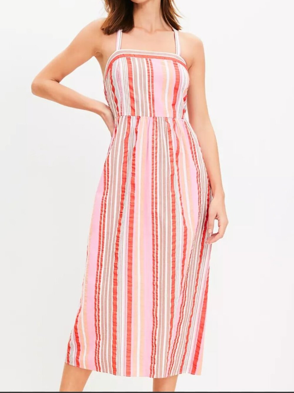 Loft Pink Striped Cross Back Maxi Dress Size 6